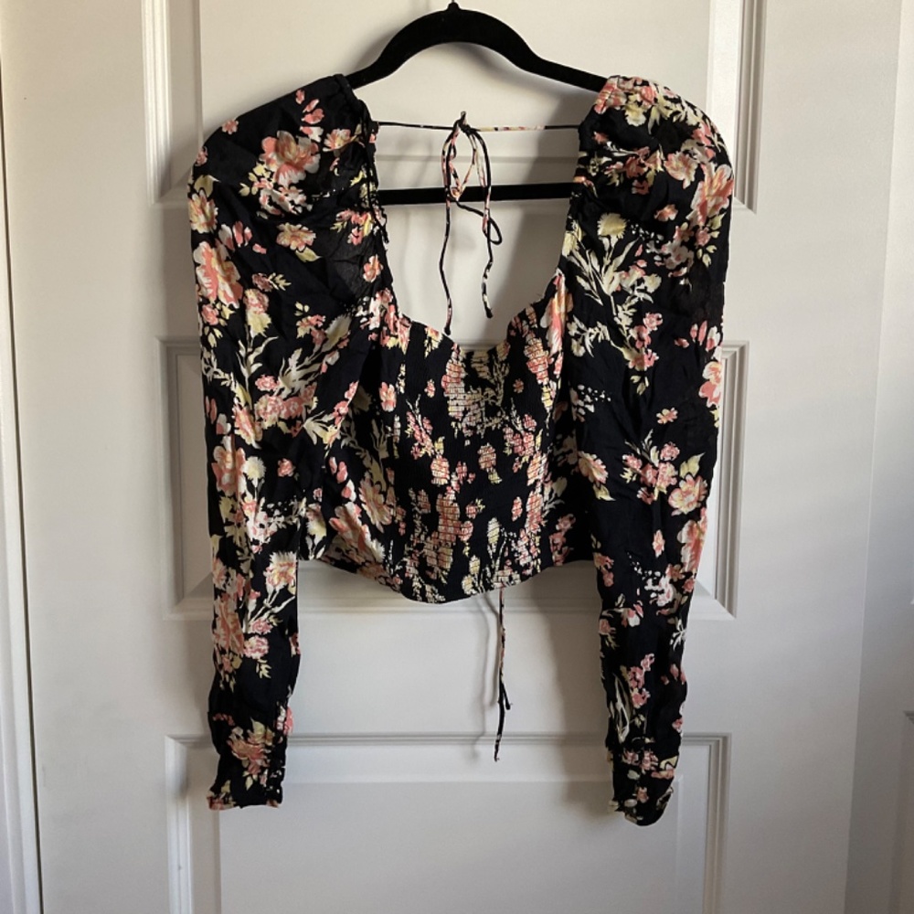 Free People Hilary Printed Floral Top - Black‎ Combo - Size XS - Picture 9 of 11